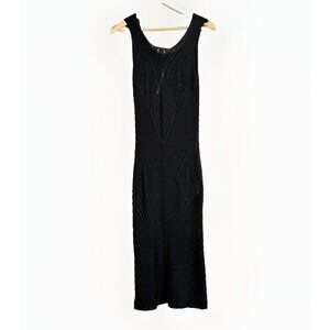 Love Couture Womens One Size Metallic Black Crochet Maxi Tank Dress Festival